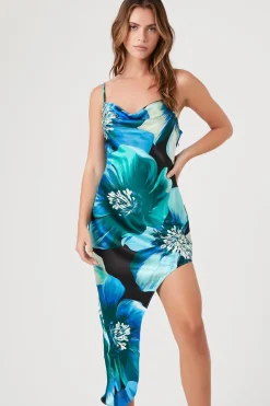 Floral Print Cowl High-Low Dress