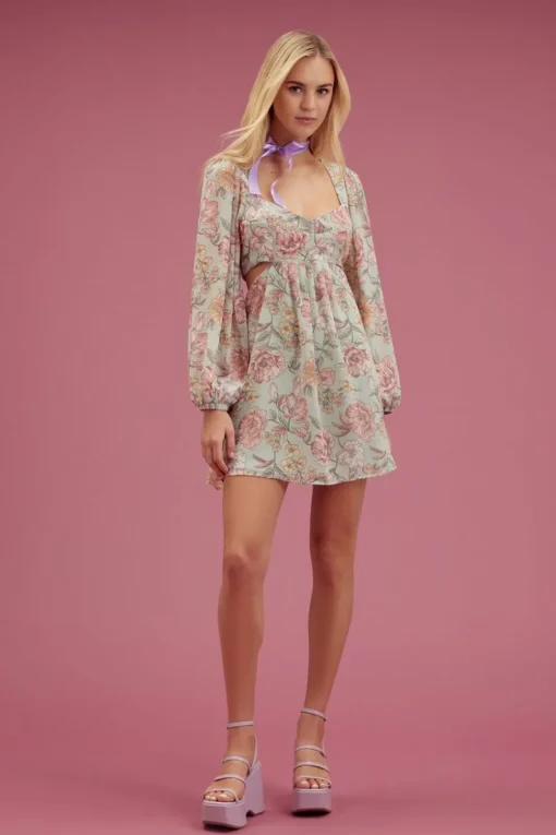 Floral Print Cutout Mini Dress