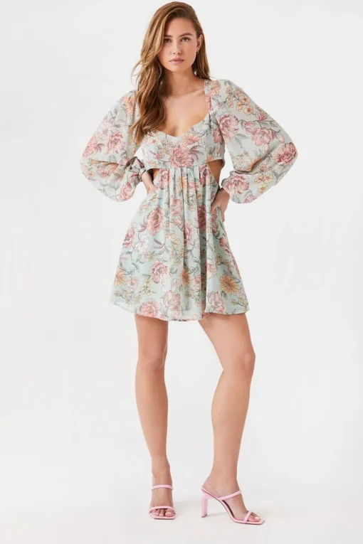 Floral Print Cutout Mini Dress