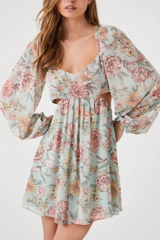 Floral Print Cutout Mini Dress