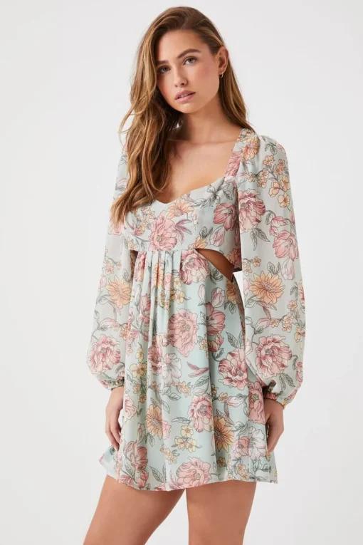 Floral Print Cutout Mini Dress
