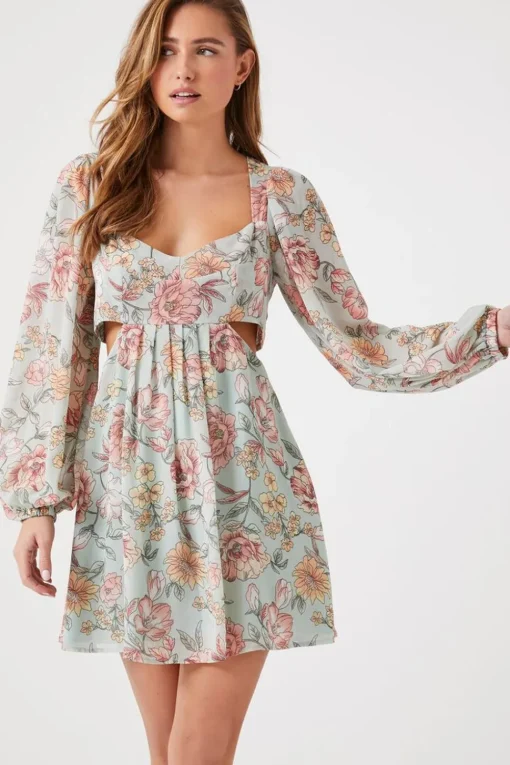 Floral Print Cutout Mini Dress