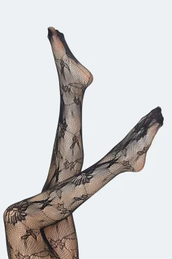 Floral Print Fishnet Tights