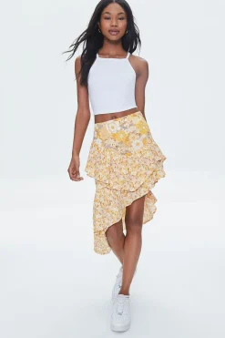 Floral Print High-Low Skirt
