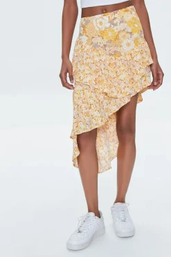 Floral Print High-Low Skirt