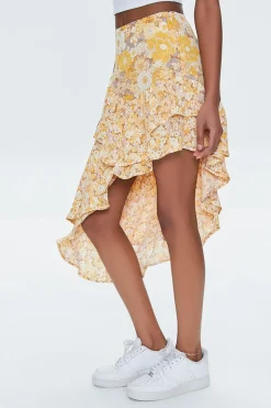 Floral Print High-Low Skirt