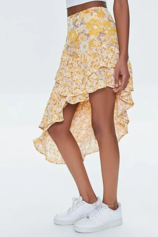 Floral Print High-Low Skirt