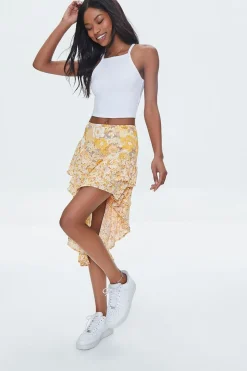 Floral Print High-Low Skirt