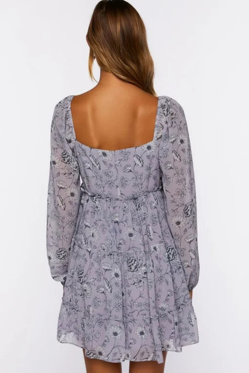 Floral Print Peasant-Sleeve Mini Dress
