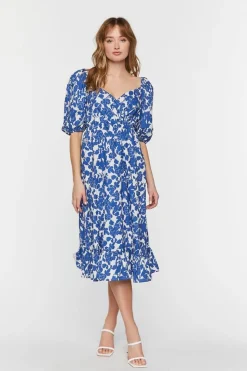 Floral Puff-Sleeve Midi Dress