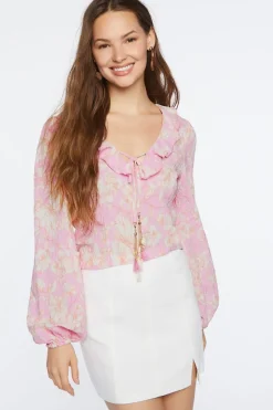 Floral Self-Tie Cowrie Tassel Top