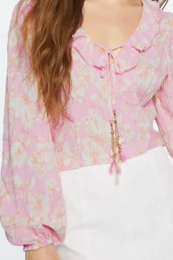 Floral Self-Tie Cowrie Tassel Top
