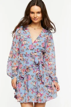 Floral Surplice Tiered Mini Dress