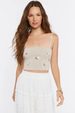 Floral Sweater-Knit Cropped Cami