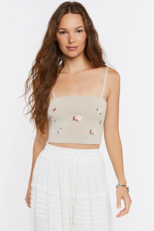 Floral Sweater-Knit Cropped Cami