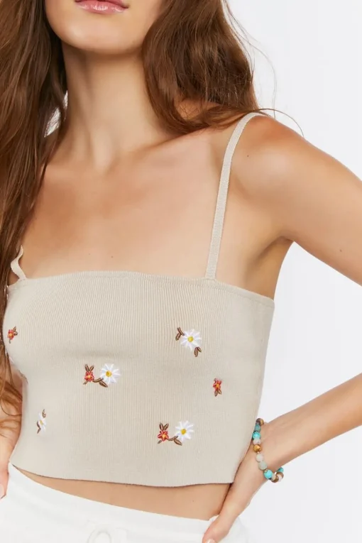 Floral Sweater-Knit Cropped Cami