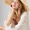 Frayed Wide-Brim Straw Hat
