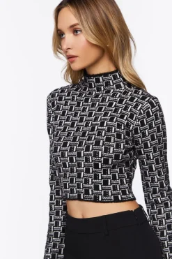 Geo Long-Sleeve Crop Top