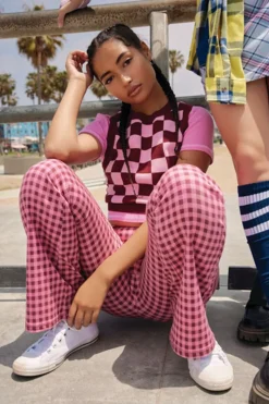 Gingham Low-Rise Flare Pants
