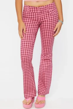 Gingham Low-Rise Flare Pants