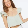Gingham Ruffle-Trim Crop Top