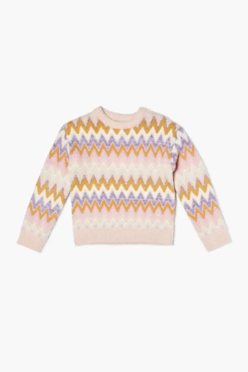 Girls Chevron Fuzzy-Knit Sweater (Kids)