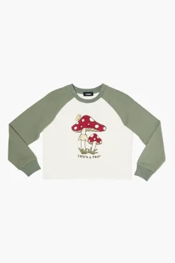 Girls Raglan Mushroom Graphic Tee (Kids)