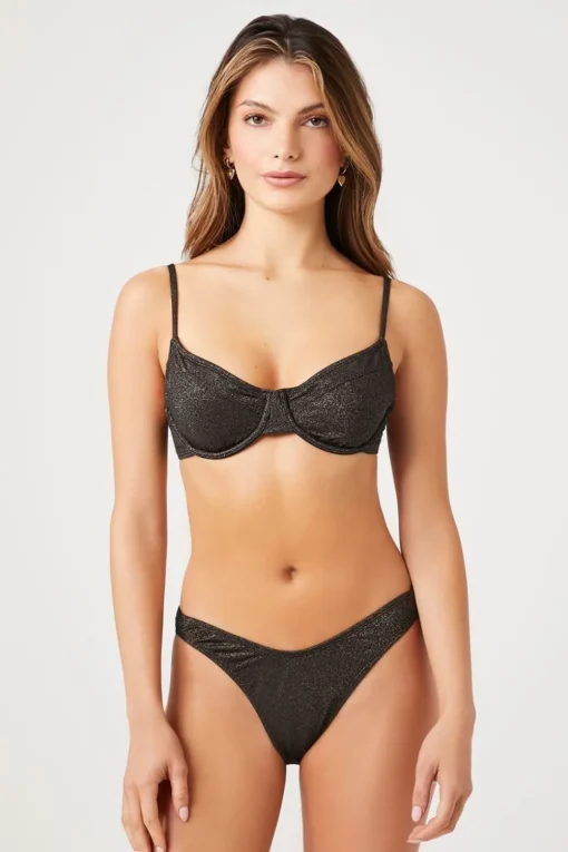 Glitter Knit High-Leg Bikini Bottoms