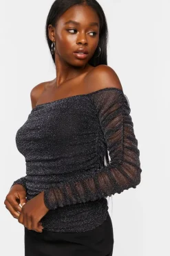 Glitter Knit Off-The-Shoulder Top