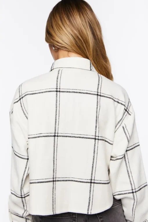 Grid Plaid Cropped Flannel Shirt