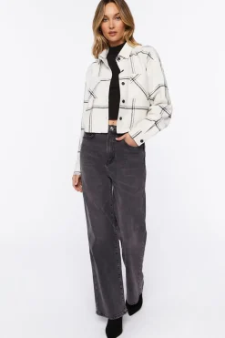 Grid Plaid Cropped Flannel Shirt
