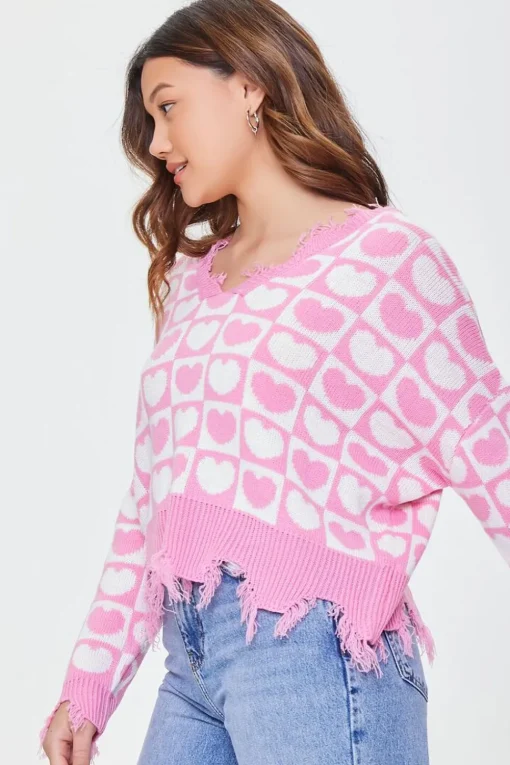 Heart Checkered Sharkbite Sweater
