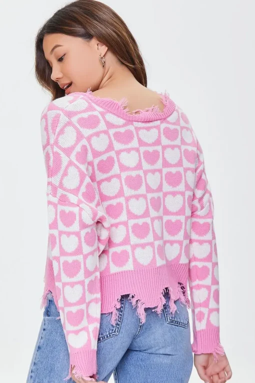 Heart Checkered Sharkbite Sweater
