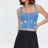 Heart Graphic Denim Bustier Crop Top