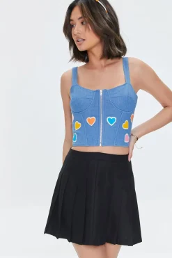 Heart Graphic Denim Bustier Crop Top
