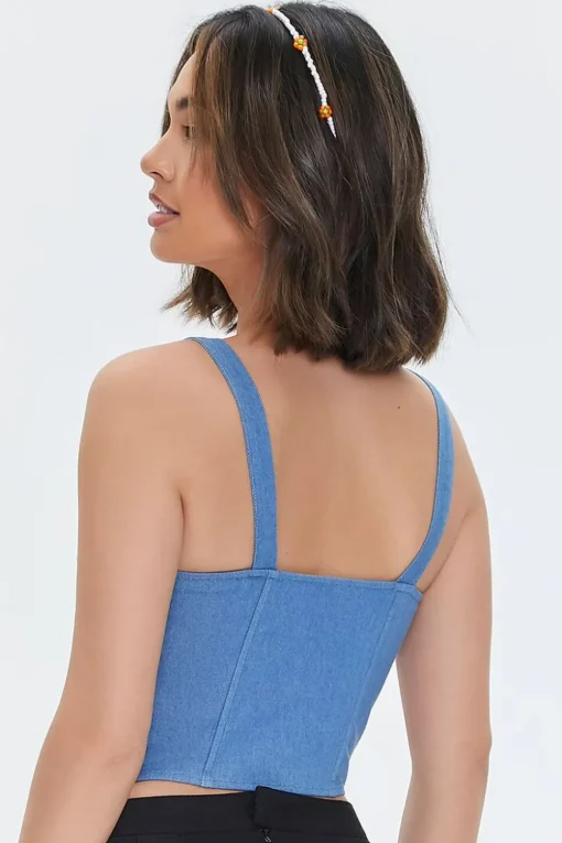 Heart Graphic Denim Bustier Crop Top
