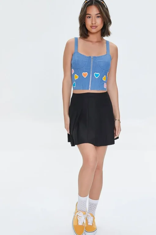 Heart Graphic Denim Bustier Crop Top