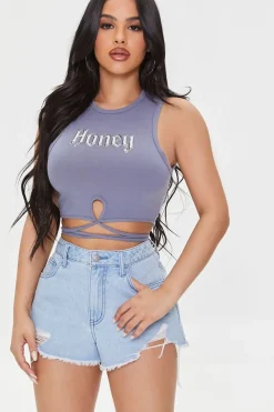Honey Graphic Wraparound Crop Top