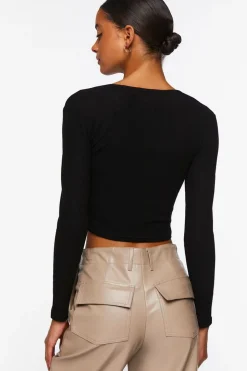 Hook-And-Eye Long-Sleeve Crop Top