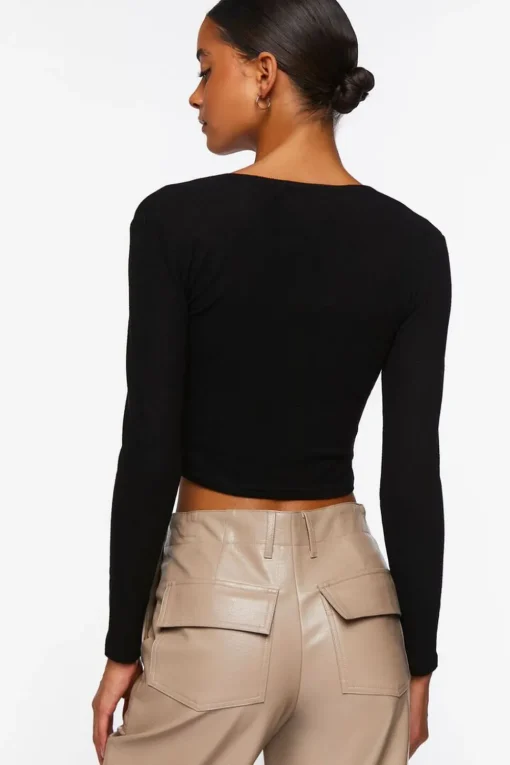Hook-And-Eye Long-Sleeve Crop Top