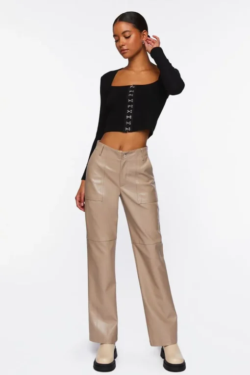 Hook-And-Eye Long-Sleeve Crop Top