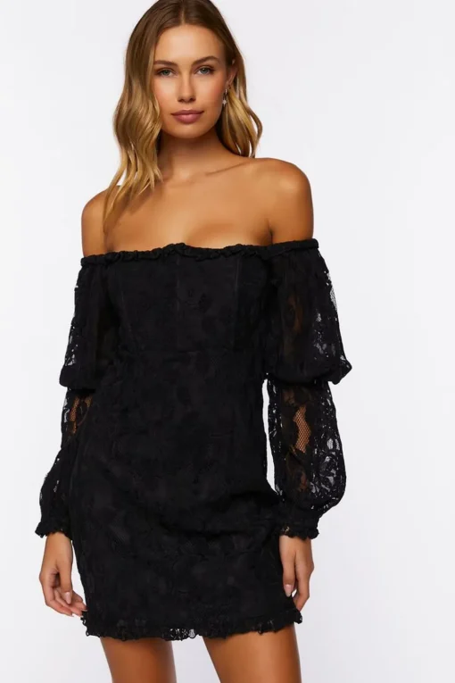 Lace Off-The-Shoulder Mini Dress