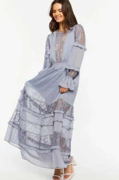 Lace Tiered Long-Sleeve Maxi Dress