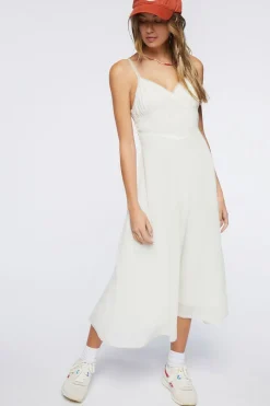 Lace-Trim Tie-Back Midi Dress