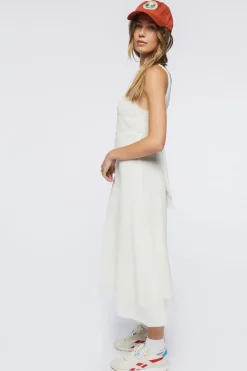 Lace-Trim Tie-Back Midi Dress