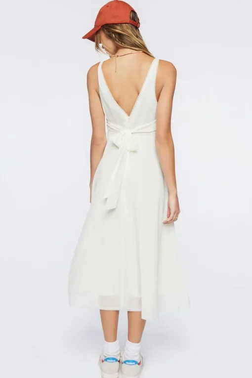 Lace-Trim Tie-Back Midi Dress