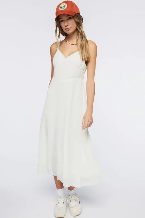 Lace-Trim Tie-Back Midi Dress