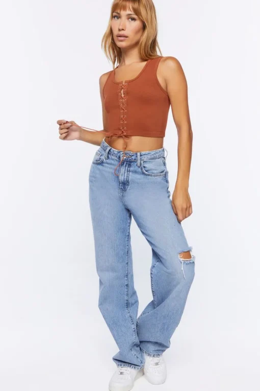Lace-Up Cropped Tank Top