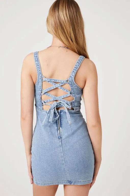 Lace-Up Denim Mini Dress