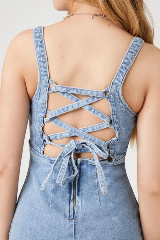 Lace-Up Denim Mini Dress